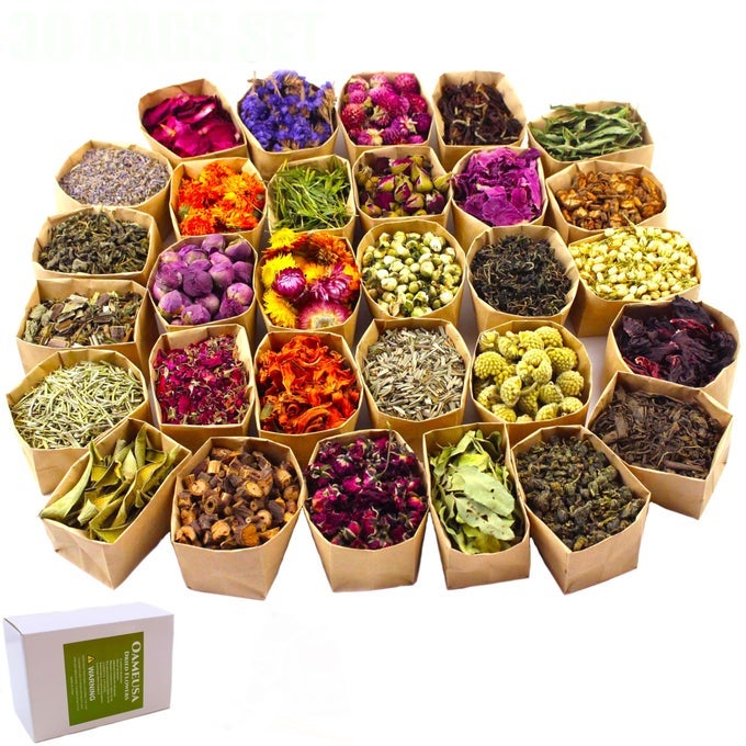 30BAGS NATURAL DRIED FLOWERS WITH 2 SACKCLOTH DRAWSTRING BAG 1 BAMBOO CLIP DIY SOAPBATH BOMBCANDLEAROMATHERAPY OILCAKERESIN JEWELRY MAKINGBATHNAIL LAVENDERDONT FORGET MEROSEJASMINE