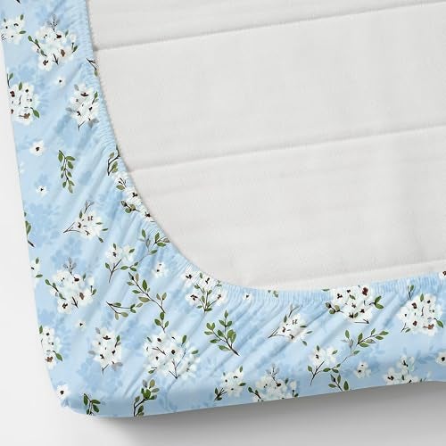 KAWI Elastic Fitted Bedsheets (60"x78") Queen Size Glace Cotton for Double Bed with All Around Elastic, 2 Large Pillow Cover, 200TC -Blue Floral Color - Image 4