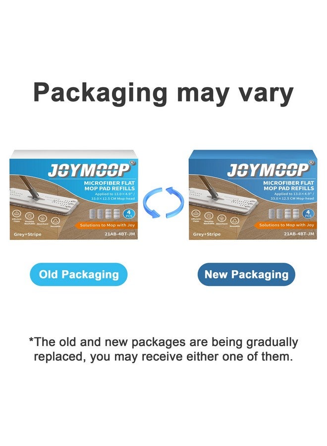 جوي مووب وسادات ممسحة مسطحة من JOYMOOP، وسادات تنظيف ممسحة من الألياف الدقيقة، وسادات قابلة للغسل، وسادات بديلة لممسحة JOYMOOP المسطحة أو مجموعة دلو الممسحة، عبوة من 4 عبوات قابلة لإعادة التعبئة 13 بوصة - رمادي ومخطط - Image 3