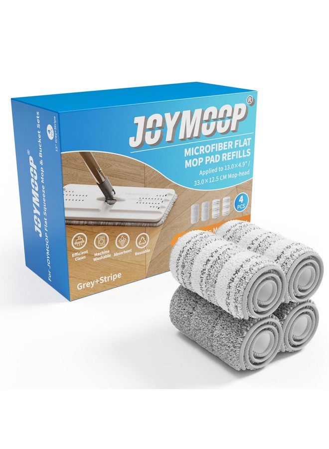 جوي مووب وسادات ممسحة مسطحة من JOYMOOP، وسادات تنظيف ممسحة من الألياف الدقيقة، وسادات قابلة للغسل، وسادات بديلة لممسحة JOYMOOP المسطحة أو مجموعة دلو الممسحة، عبوة من 4 عبوات قابلة لإعادة التعبئة 13 بوصة - رمادي ومخطط - Image 1