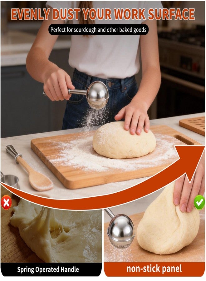 Fevbcnrj Sourdough Flour Duster for Baking, Powdered Sugar Duster, One-Handed Operation Flour Dusting Wand, 304 Stainless Steel with Spring-Operated Handle, Easy to Use, Perfect for Sourdough Bread - Image 5