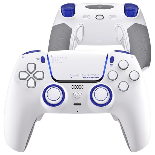 HEXGAMING PHANTOM Pro Gaming Controller with 4 Remappable Buttons, 6 Remapping Profiles, 8 Interchangeable Analog Stick, and Adjustable Triggers Compatible with ps5, PC, Mobile - Vision White - Image 1