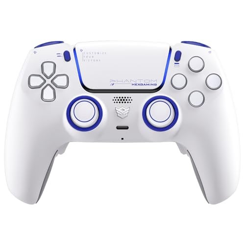 HEXGAMING PHANTOM Pro Gaming Controller with 4 Remappable Buttons, 6 Remapping Profiles, 8 Interchangeable Analog Stick, and Adjustable Triggers Compatible with ps5, PC, Mobile - Vision White - Image 2