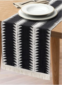 Generic Burlap Table Runner 30x180 CM Black and White for Modern Farmhouse Decor Natural Cotton Woven Runner with Tassels for Wedding and Dining Table Decor  - Image 1
