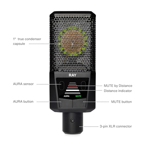 Lewitt RAY Microphone with Autofocus for Your Voice - Mute by Distance and Mute Button - for Podcasts, Streaming, Content and Music in Studio Quality - 1" Studio Condenser Capsule - Image 2