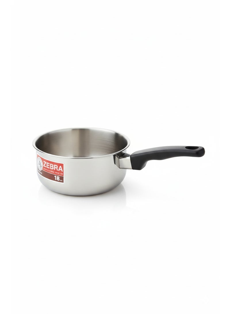 ZEBRA Stainless Steel Japanese Sauce Pan – 18cm – 2Ltr – Black Plastic Handle - Image 1