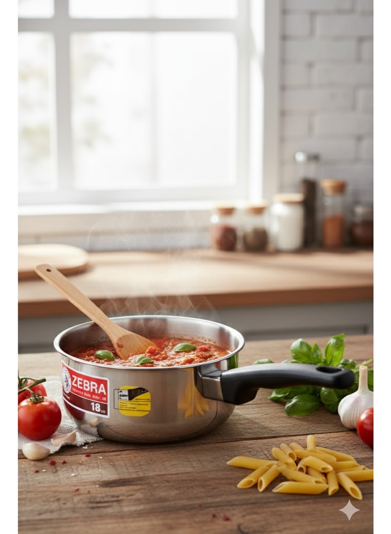 ZEBRA Stainless Steel Japanese Sauce Pan – 18cm – 2Ltr – Black Plastic Handle - Image 2