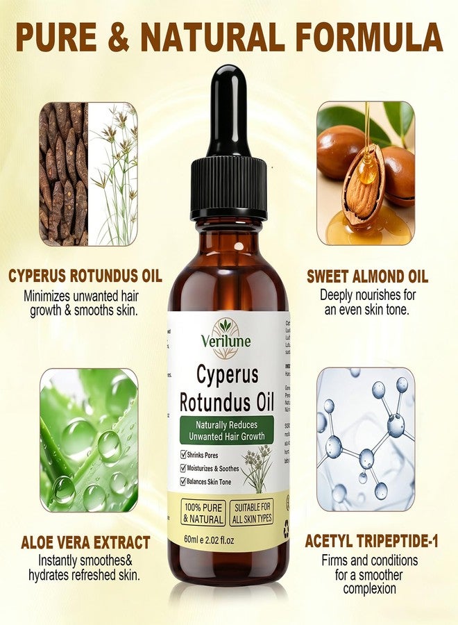 Verilune Cyperus Rotundus Oil, Natural Cyperus Rotundus Oil, Reduces Unwanted Hair Growth, Hydrating and Smoothing Skin Care Oil, Helps Refine the Look of Pores, 2.02 Fl Oz (60ml) - Image 2