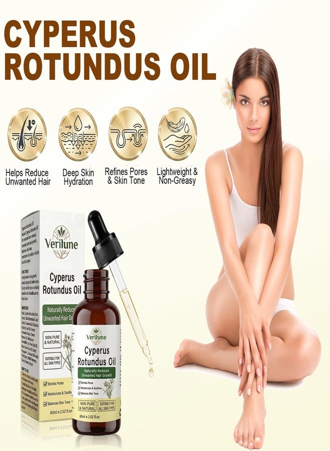 Verilune Cyperus Rotundus Oil, Natural Cyperus Rotundus Oil, Reduces Unwanted Hair Growth, Hydrating and Smoothing Skin Care Oil, Helps Refine the Look of Pores, 2.02 Fl Oz (60ml) - Image 3