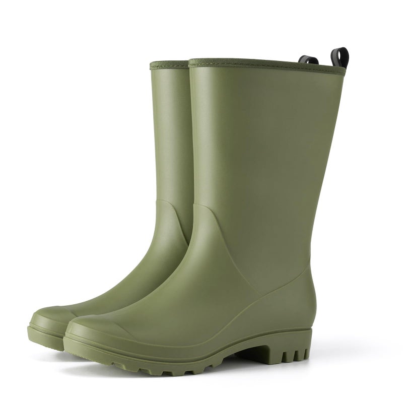 HISEA Women Rubber Boots Waterproof Wide Calf Rain Boots Mid-Calf PVC Rubber Rain Boot Matte Surface Seamless Mid Height Rain Shoes for Women's Rain Footwear Outdoor Garden Work Walking - Image 1