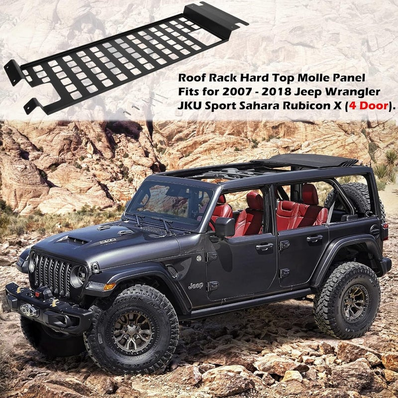 Sunluway Top Roof Rack Cargo Hard Top Molle Panel for Jeep Wrangler JK 2007-2018 (4-Door) - Image 2