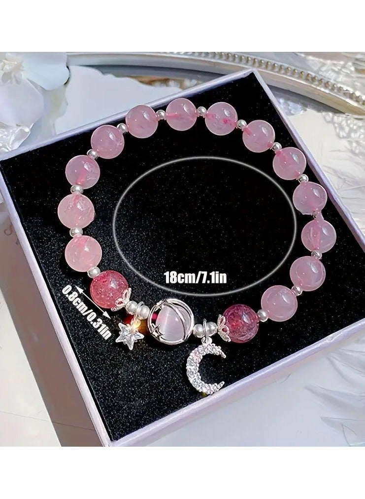 Goolsky 1pc Crystal Beaded Bracelet, Moonstone Moon Star Charm Bracelet, Jewelry Gift - Image 1