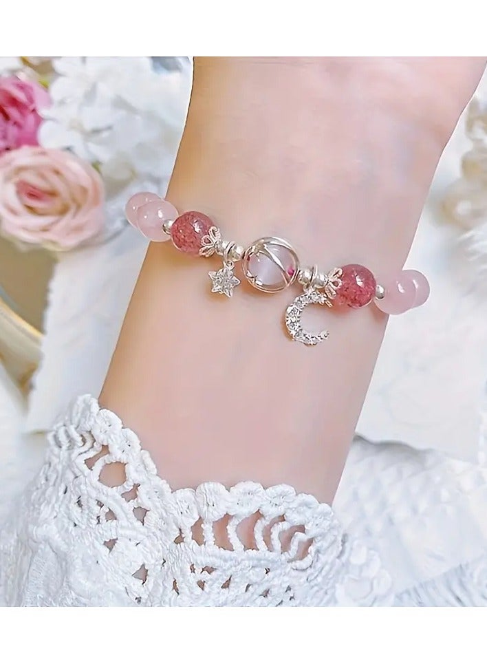 Goolsky 1pc Crystal Beaded Bracelet, Moonstone Moon Star Charm Bracelet, Jewelry Gift - Image 2