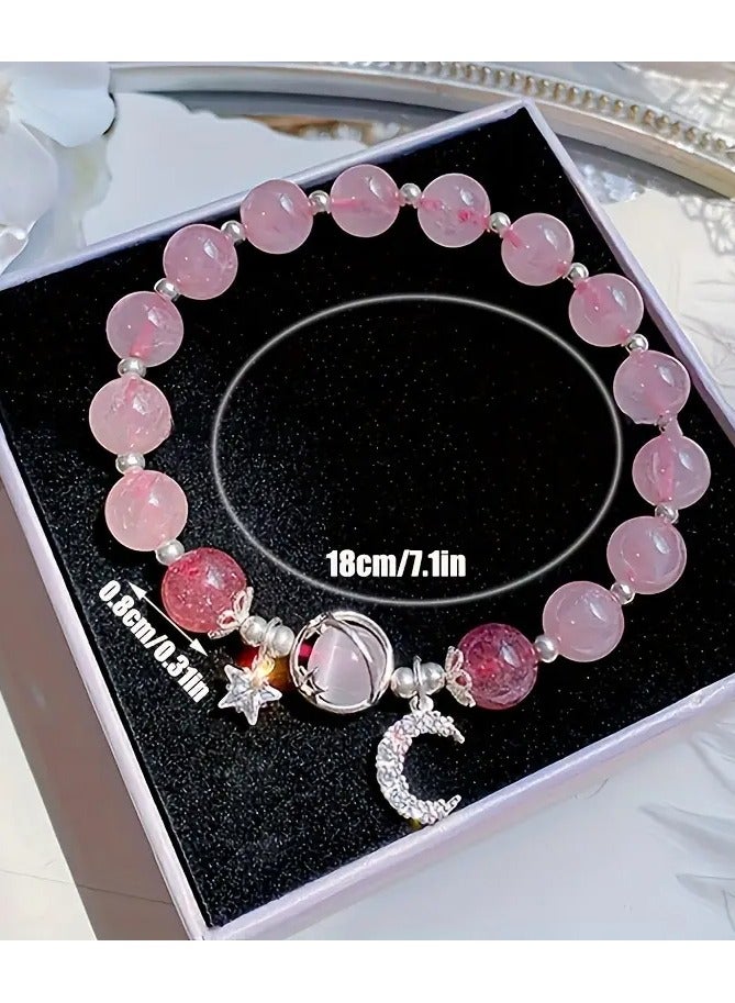 Goolsky 1pc Crystal Beaded Bracelet, Moonstone Moon Star Charm Bracelet, Jewelry Gift - Image 3