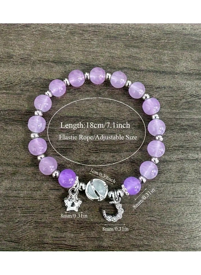 Goolsky 1pc Crystal Beaded Bracelet, Moonstone Moon Star Charm Bracelet, Jewelry Gift - Image 4