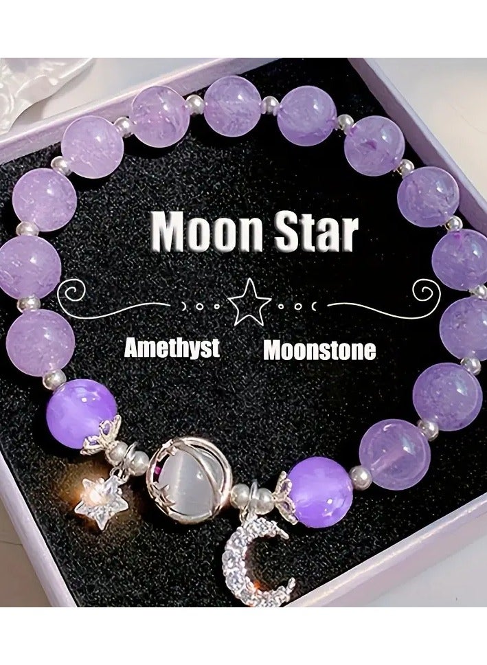 Goolsky 1pc Crystal Beaded Bracelet, Moonstone Moon Star Charm Bracelet, Jewelry Gift - Image 5