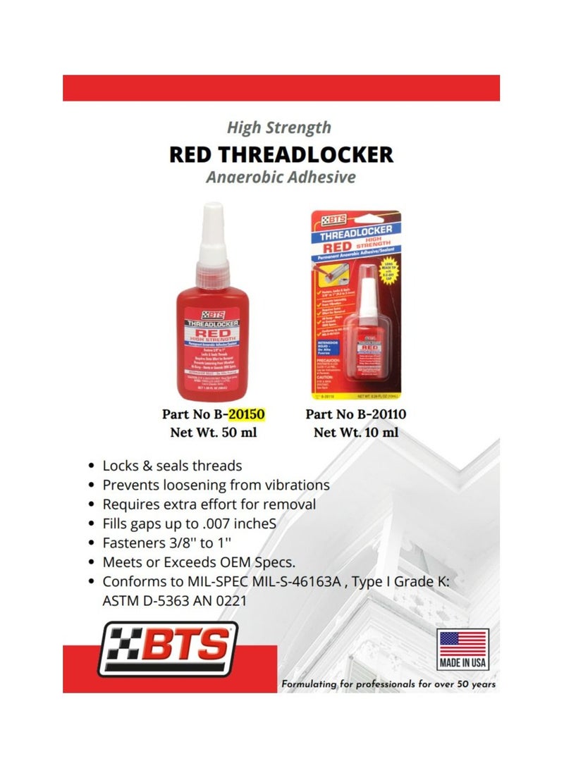 BTS Red Threadlocker Anaerobic Adhesive 50ml - Image 2