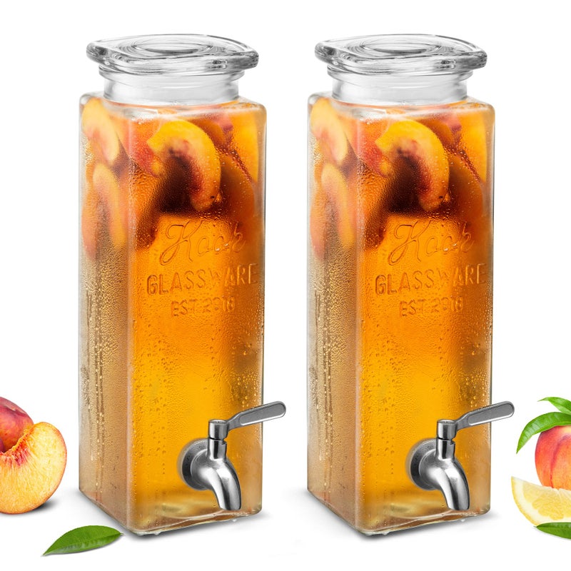 Kook Glass Drink Dispenser, with Leak-Proof Stainless Steel Spigot, Clear Rectangular Mason Jar, Beverage Storage for Fridge, for Water, Iced Tea, Sangria, Lemonade, 80 oz (2) - Image 1