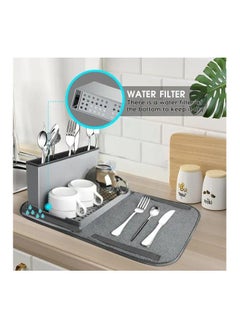 Generic Durable Plastic Dish Drainer with Cutlery Holder and Microfiber Dish Drying Mat, Multicolor  - Image 1