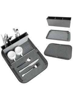 Generic Durable Plastic Dish Drainer with Cutlery Holder and Microfiber Dish Drying Mat, Multicolor  - Image 5