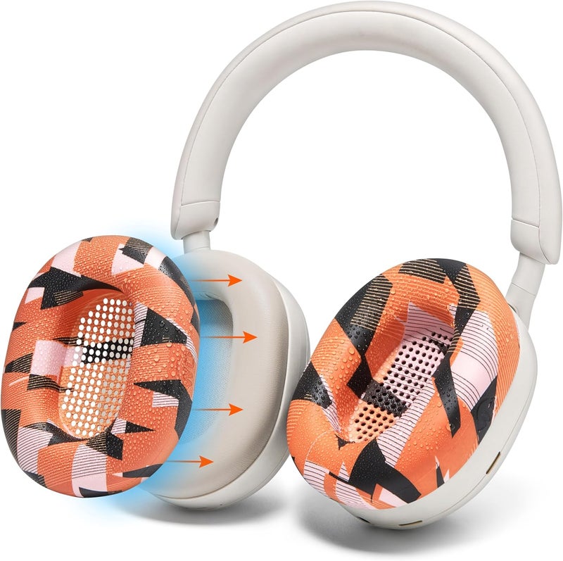 WC SweatZ XM5 - Protective Headphone Ear Covers for Sony WH1000XM5 by | Only Compatible with Sony XM5 Over Ear Headphones | Sweatproof & Easily Washable | Orange Prism - Image 1