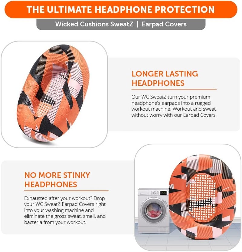 WC SweatZ XM5 - Protective Headphone Ear Covers for Sony WH1000XM5 by | Only Compatible with Sony XM5 Over Ear Headphones | Sweatproof & Easily Washable | Orange Prism - Image 4
