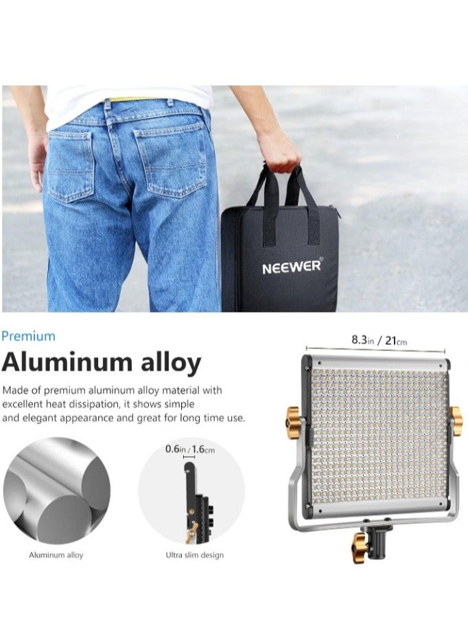 Neewer Professional Video Light, Dimmable Bi Color LED Studio Light, Portable Photography Light With Durable Metal Frame For Studio Content Creation Video Recording, (480 LED Beads, Silver)  - Image 3