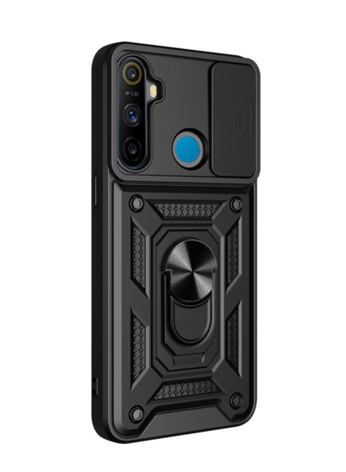 Case Cover Shockproof Protective Case with Camera Protection and Metal Ring Compatible with  Realme 5 / Realme 6i (Black)