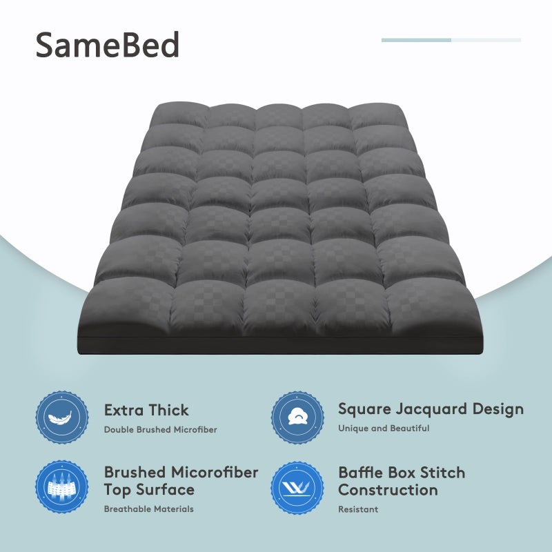 SameBed حشوة مرتبة SameBed للملكة، غطاء مرتبة سميك إضافي لآلام الظهر، واقي مرتبة مبرد بجيب عميق من 8-21 بوصة، حشوة بديلة من الريش مملوءة بشكل زائد، رمادي - Image 2