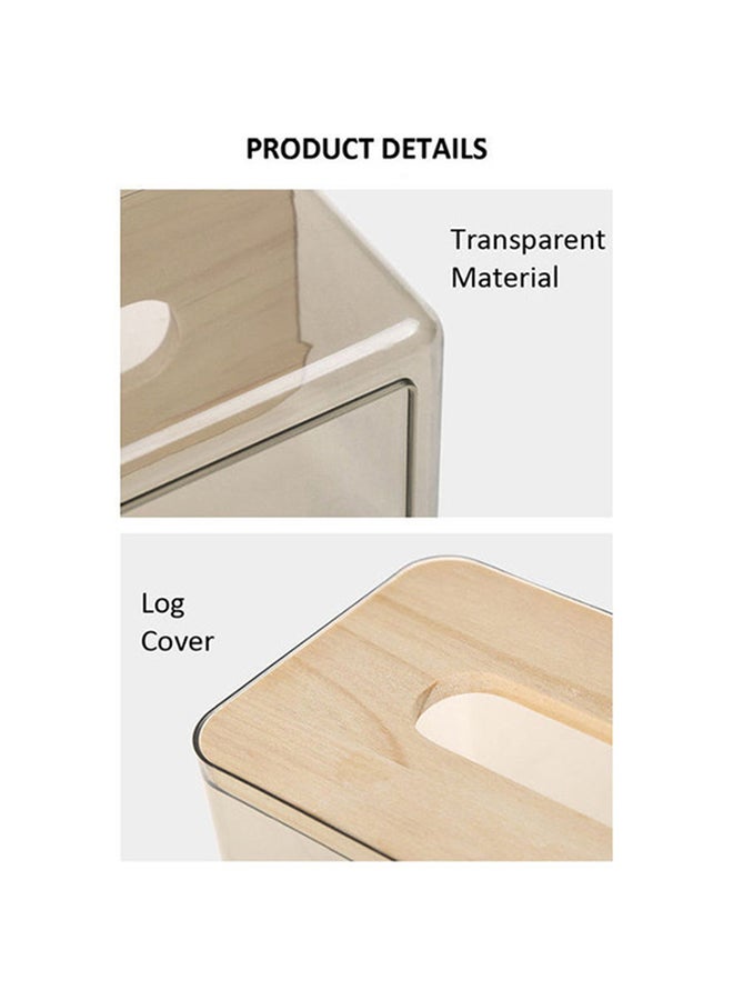 fashionhome Transparent Plastic Facial Tissue Box With Bamboo Cover Clear/Brown - Image 5