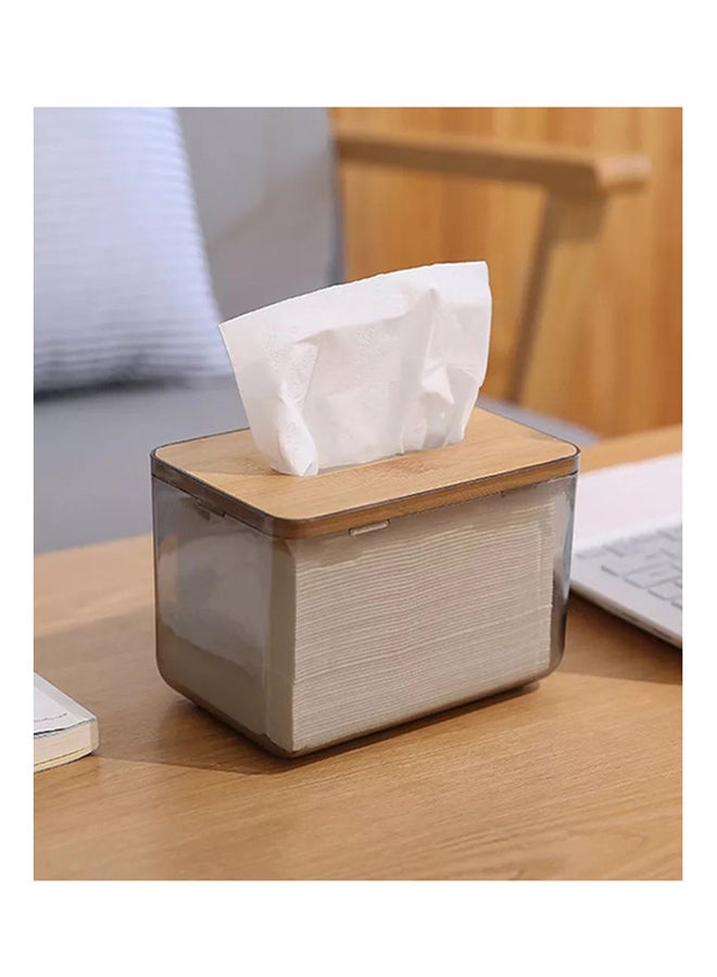 fashionhome Transparent Plastic Facial Tissue Box With Bamboo Cover Clear/Brown - Image 4