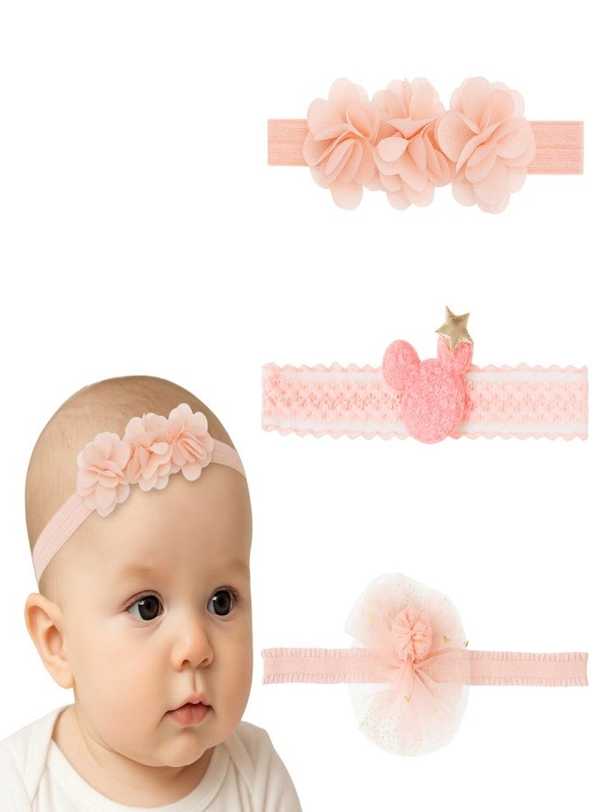 ANNACREATIONS ANNA CREATIONS 3 Pcs Baby Headbands Set, Soft Stretchy Flower Bow & Cute Character Hair Bands for Newborn Infant Toddler Girls, Comfortable Adorable Headwraps, Stylish Hair Accessories for Babies - Image 1