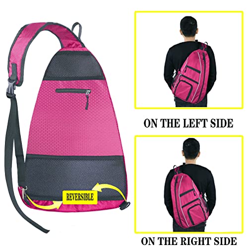 LLYWCM Pickleball Bag | Sling Bags - Reversible Crossbody Sling Backpack for Pickleball Paddle, Tennis, Pickleball Racket and Travel for Women Men（Rose） - Image 5