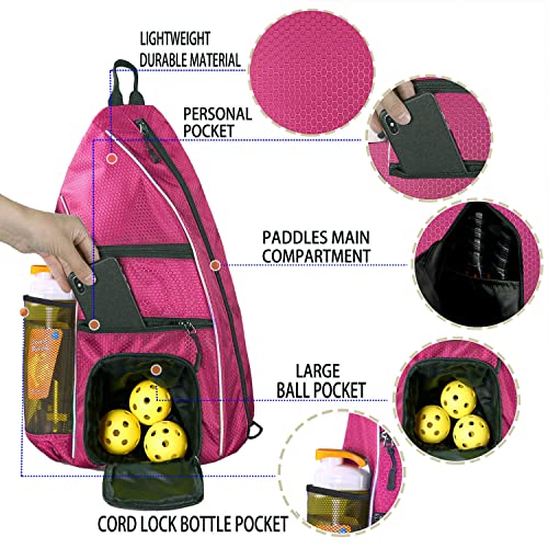 LLYWCM Pickleball Bag | Sling Bags - Reversible Crossbody Sling Backpack for Pickleball Paddle, Tennis, Pickleball Racket and Travel for Women Men（Rose） - Image 2