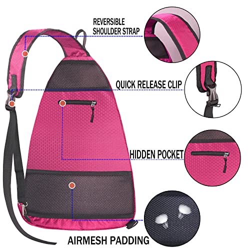 LLYWCM Pickleball Bag | Sling Bags - Reversible Crossbody Sling Backpack for Pickleball Paddle, Tennis, Pickleball Racket and Travel for Women Men（Rose） - Image 3