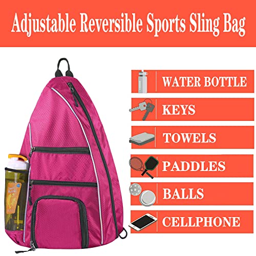 LLYWCM Pickleball Bag | Sling Bags - Reversible Crossbody Sling Backpack for Pickleball Paddle, Tennis, Pickleball Racket and Travel for Women Men（Rose） - Image 4
