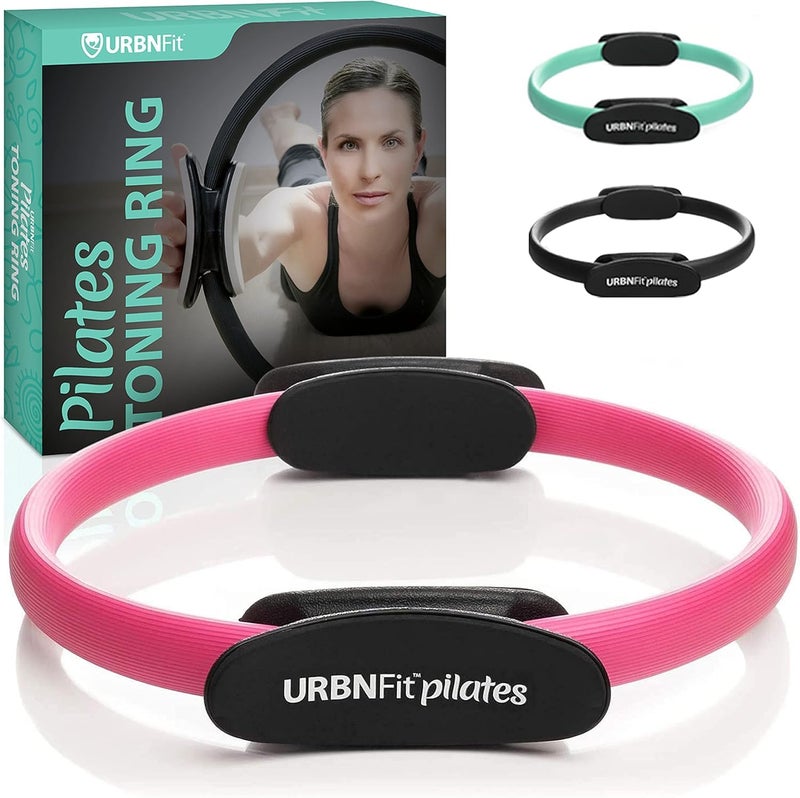 URBNFit حلقة بيلاتيس URBNFit - 12" دائرة سحرية مع مقبض مزدوج، وسادات فوم لتمرين الفخذ الداخلي، وتشكيل الجسم، واللياقة البدنية وتمارين قاع الحوض - حلقات يوغا مع دليل تمارين إضافي - Image 1