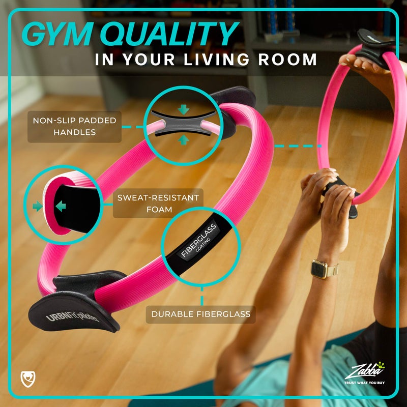 URBNFit حلقة بيلاتيس URBNFit - 12" دائرة سحرية مع مقبض مزدوج، وسادات فوم لتمرين الفخذ الداخلي، وتشكيل الجسم، واللياقة البدنية وتمارين قاع الحوض - حلقات يوغا مع دليل تمارين إضافي - Image 2