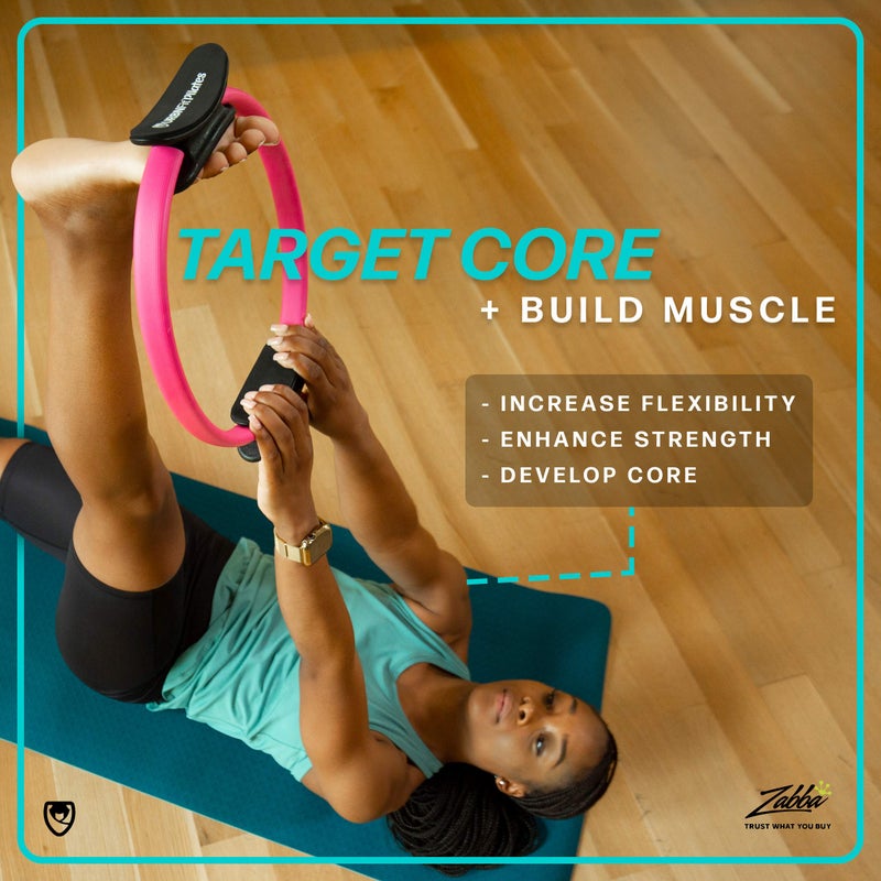 URBNFit حلقة بيلاتيس URBNFit - 12" دائرة سحرية مع مقبض مزدوج، وسادات فوم لتمرين الفخذ الداخلي، وتشكيل الجسم، واللياقة البدنية وتمارين قاع الحوض - حلقات يوغا مع دليل تمارين إضافي - Image 4