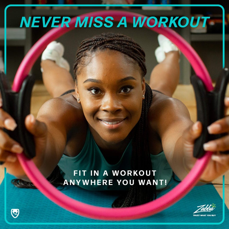 URBNFit حلقة بيلاتيس URBNFit - 12" دائرة سحرية مع مقبض مزدوج، وسادات فوم لتمرين الفخذ الداخلي، وتشكيل الجسم، واللياقة البدنية وتمارين قاع الحوض - حلقات يوغا مع دليل تمارين إضافي - Image 5