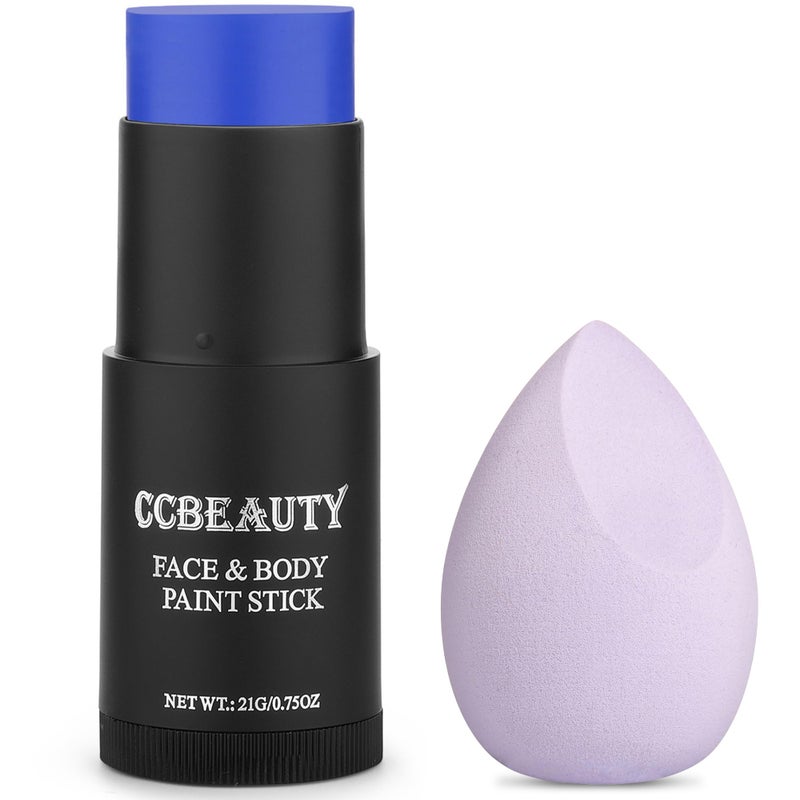 CCbeauty Blue Face Paint Stick,Face Painting Kit,Non Toxic SFX Makeup For Avatar Corpse Bride Halloween Costume Cosplay,Professional Body Paint Kit,Full Coverage Painting Foundation With Makeup Sponge - Image 1