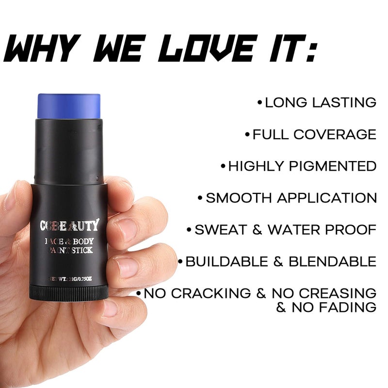 CCbeauty Blue Face Paint Stick,Face Painting Kit,Non Toxic SFX Makeup For Avatar Corpse Bride Halloween Costume Cosplay,Professional Body Paint Kit,Full Coverage Painting Foundation With Makeup Sponge - Image 4