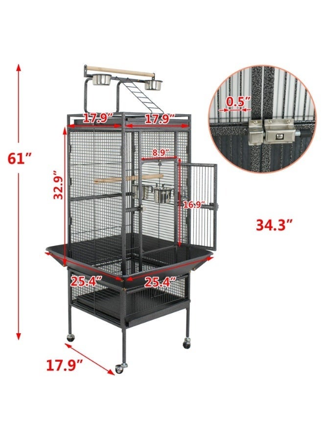 WALALLA SUPER DEAL PRO 2in1 Large Bird Cage with Rolling Stand Playtop Parrot Chinchilla Finch Cage Macaw Conure Cockatiel Cockatoo Pet House Wrought Iron Birdcage, 67×67×152, Black - Image 4