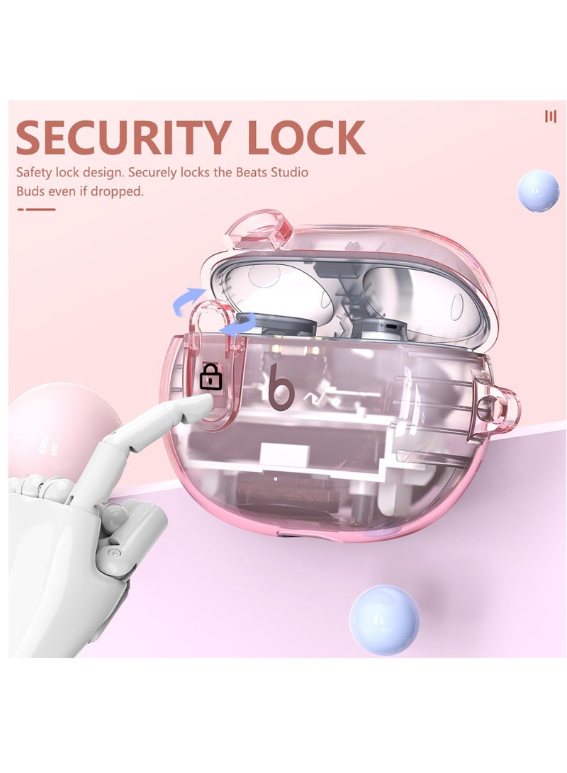 SOLARAE Clear Case for New Beats Studio Buds + (2023) And Beats Studio Buds (2021), Secure Lock Beats Studio Buds Plus Case Cover, Shockproof Wireless Earbuds Protective Cover with Cleaning kit/Keychain, Pink - Image 3