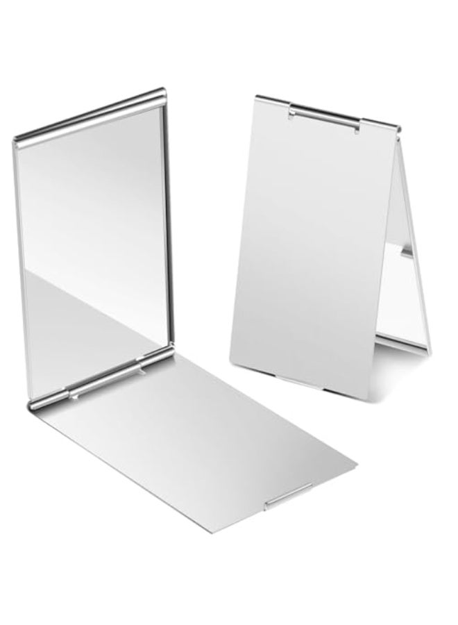 Dimeho Portable Folding Mirror 2 Pcs Ultra Slim Pocket Makeup Mirror Mini Travel Mirrors for Purse Aluminum Shell Compact Mirror for Travel Daily Work Business 334 199 Inches - Image 1