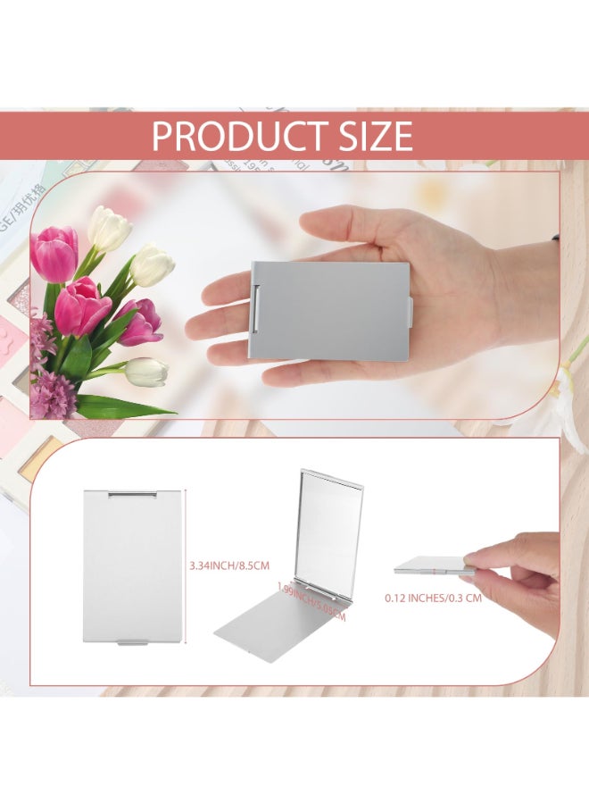 Dimeho Portable Folding Mirror 2 Pcs Ultra Slim Pocket Makeup Mirror Mini Travel Mirrors for Purse Aluminum Shell Compact Mirror for Travel Daily Work Business 334 199 Inches - Image 4