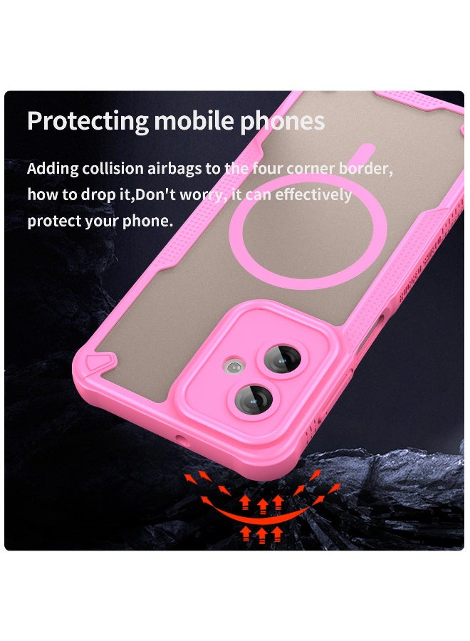Cover For Moto G55 5G Armor Glaze MagSafe Magnetic Phone Case Raised edges around the screen and camera lens help prevent scratches - Pink - Image 4