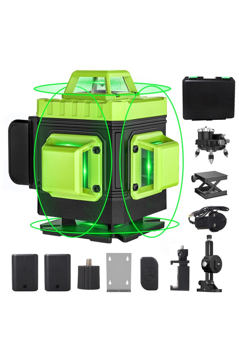 WAMIT Laser Level 360 Self Leveling, 16 Lines Green Beam Laser Level, 4x360 4D Cross Line Lazer Level for Construction with Remote Control, Anti-fall Box, Multiple Stands, Rechargeable Batteries - Image 1