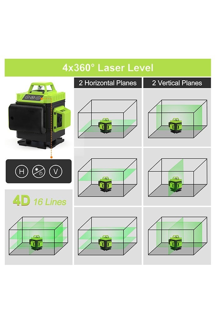 WAMIT Laser Level 360 Self Leveling, 16 Lines Green Beam Laser Level, 4x360 4D Cross Line Lazer Level for Construction with Remote Control, Anti-fall Box, Multiple Stands, Rechargeable Batteries - Image 2
