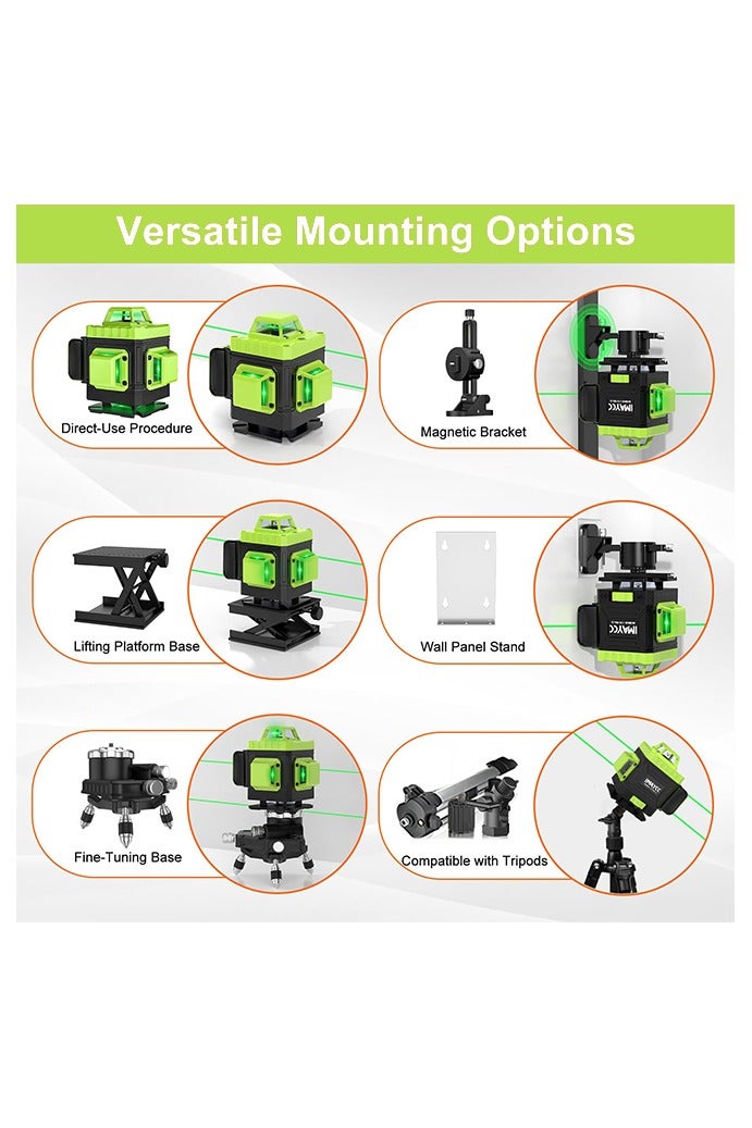 WAMIT Laser Level 360 Self Leveling, 16 Lines Green Beam Laser Level, 4x360 4D Cross Line Lazer Level for Construction with Remote Control, Anti-fall Box, Multiple Stands, Rechargeable Batteries - Image 3